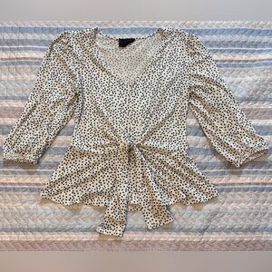 0056- Fifty Street Polka Dot Tie Front Peplum Top Size Small